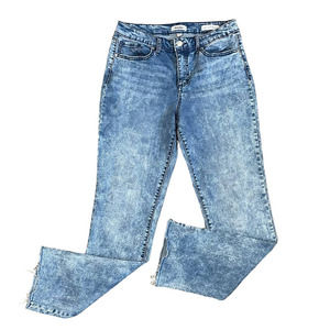 De La Luz High Rise Straight‎ Crop Jeans Acid Wash Raw Hem Stretch Women's Sz 6